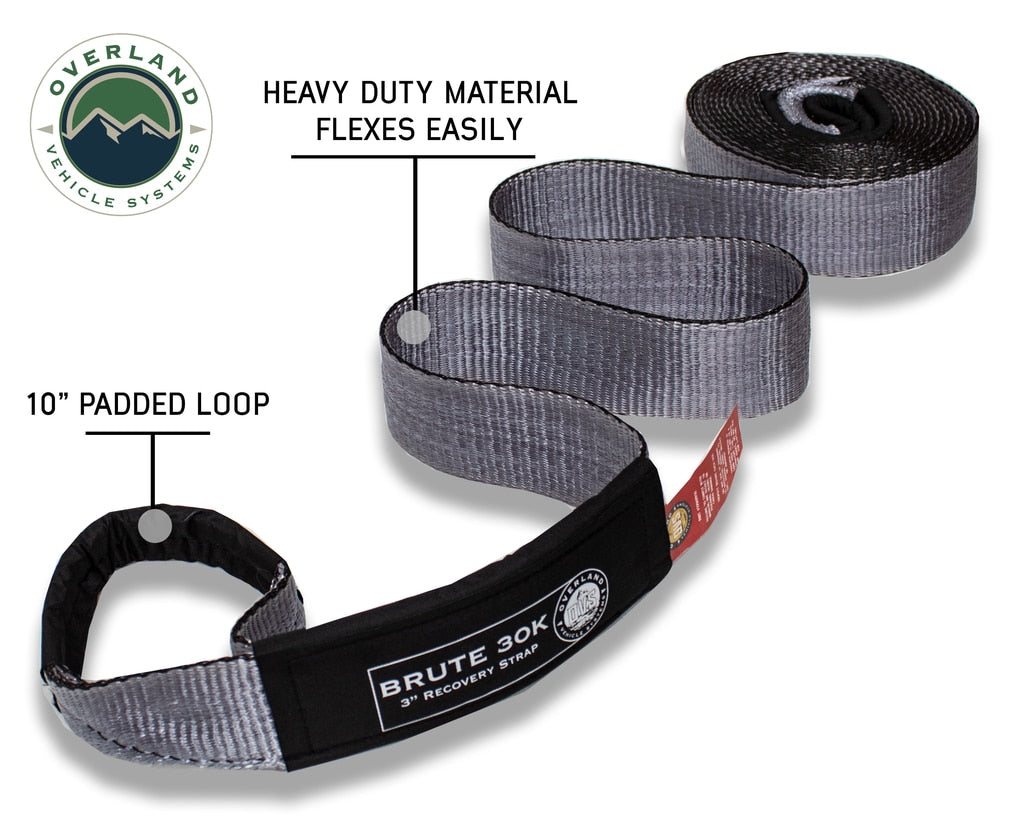 Overland Vehicle Systems Tow Strap 30 30,000 lb. 3 x 30' Gray Storage Bag