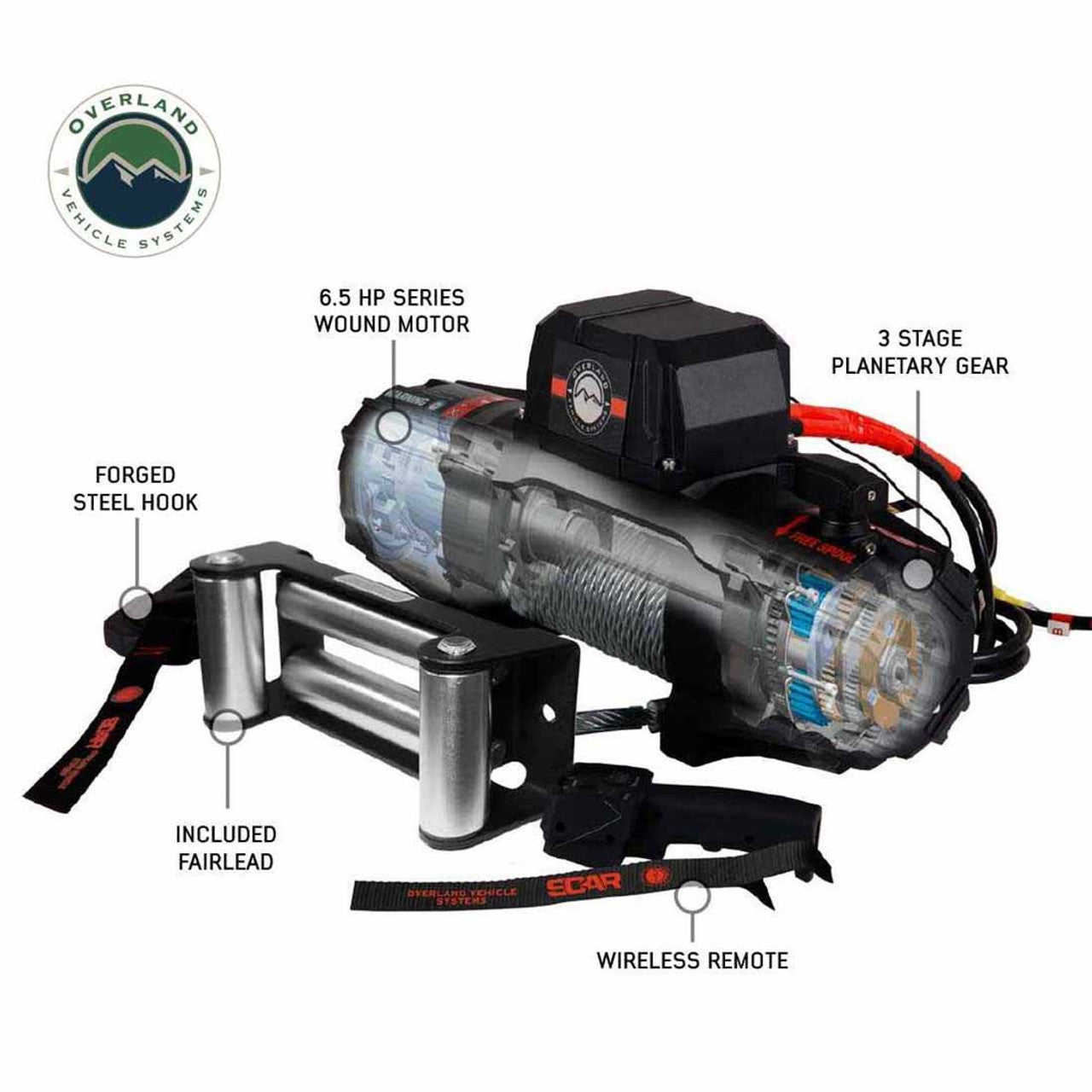 Overland Vehicle Systems SCAR 10 Winch – 10,000 lb (Steel Cable & Wireless Remote)