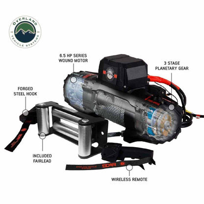 Overland Vehicle Systems SCAR 10 Winch – 10,000 lb (Steel Cable & Wireless Remote)