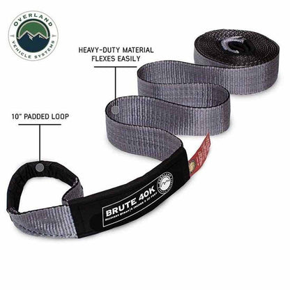 Overland Vehicle Systems Tow Strap 4 Inch x 20 Foot Grey With Black Ends and Storage Bag