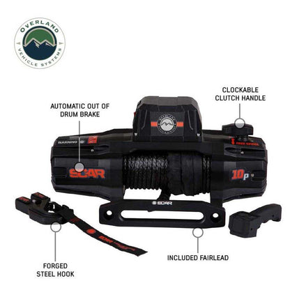 Overland Vehicle Systems SCAR 10P Winch – 10,000 lb (Synthetic Rope & Wireless Remote)