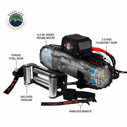 Overland Vehicle Systems SCAR 12 Winch – 12,000 lb (Steel Cable & Wireless Remote)
