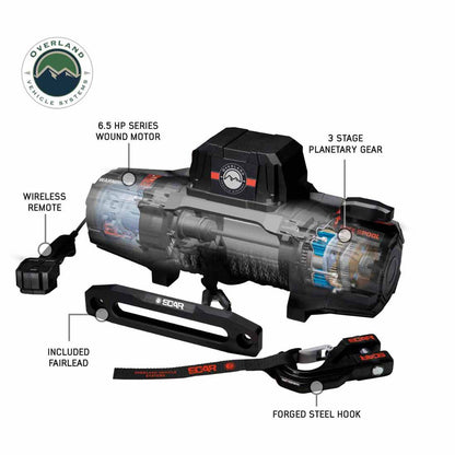 Overland Vehicle Systems SCAR 12P Winch – 12,000 lb (Synthetic Rope & Wireless Remote)