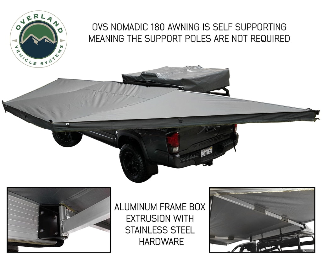 Overland Vehicle Systems Nomadic 180 Degree Freestanding Awning – Dark Gray w/ Black Travel Cover