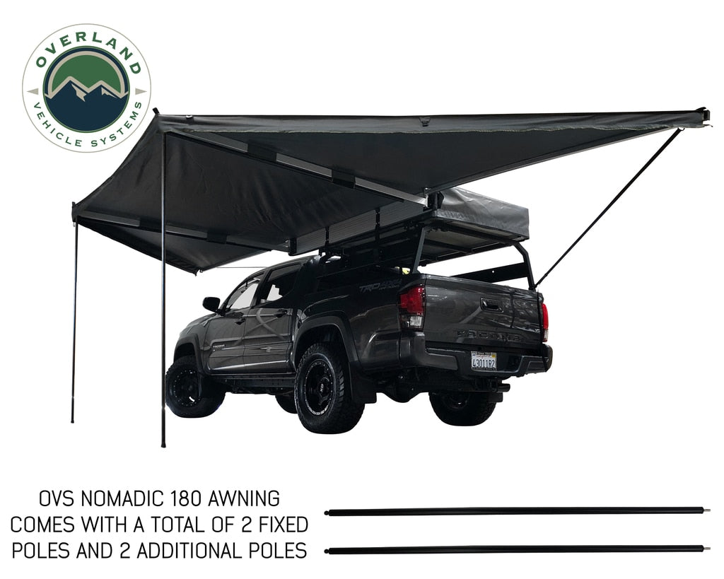 Overland Vehicle Systems Nomadic 180 Degree Freestanding Awning – Dark Gray w/ Black Travel Cover