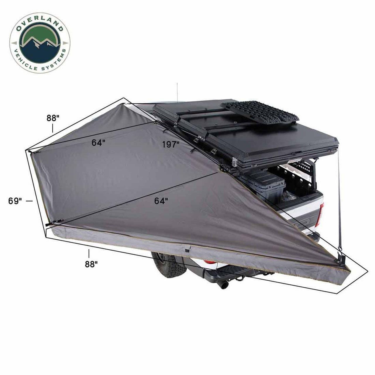 Overland Vehicle Systems HD Nomadic 180 LTE Awning – Grey / Green w/ Black Travel Cover