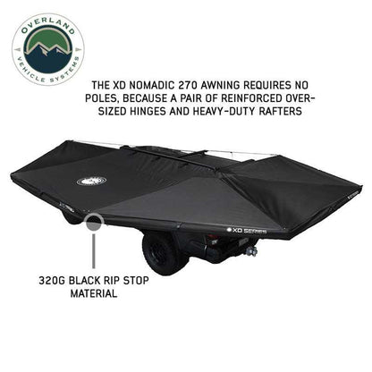 Overland Vehicle Systems XD Nomadic 270 - Awning W/Lights and Black Out , Driver Side, Black Body, Black Trim and Black Travel Cover