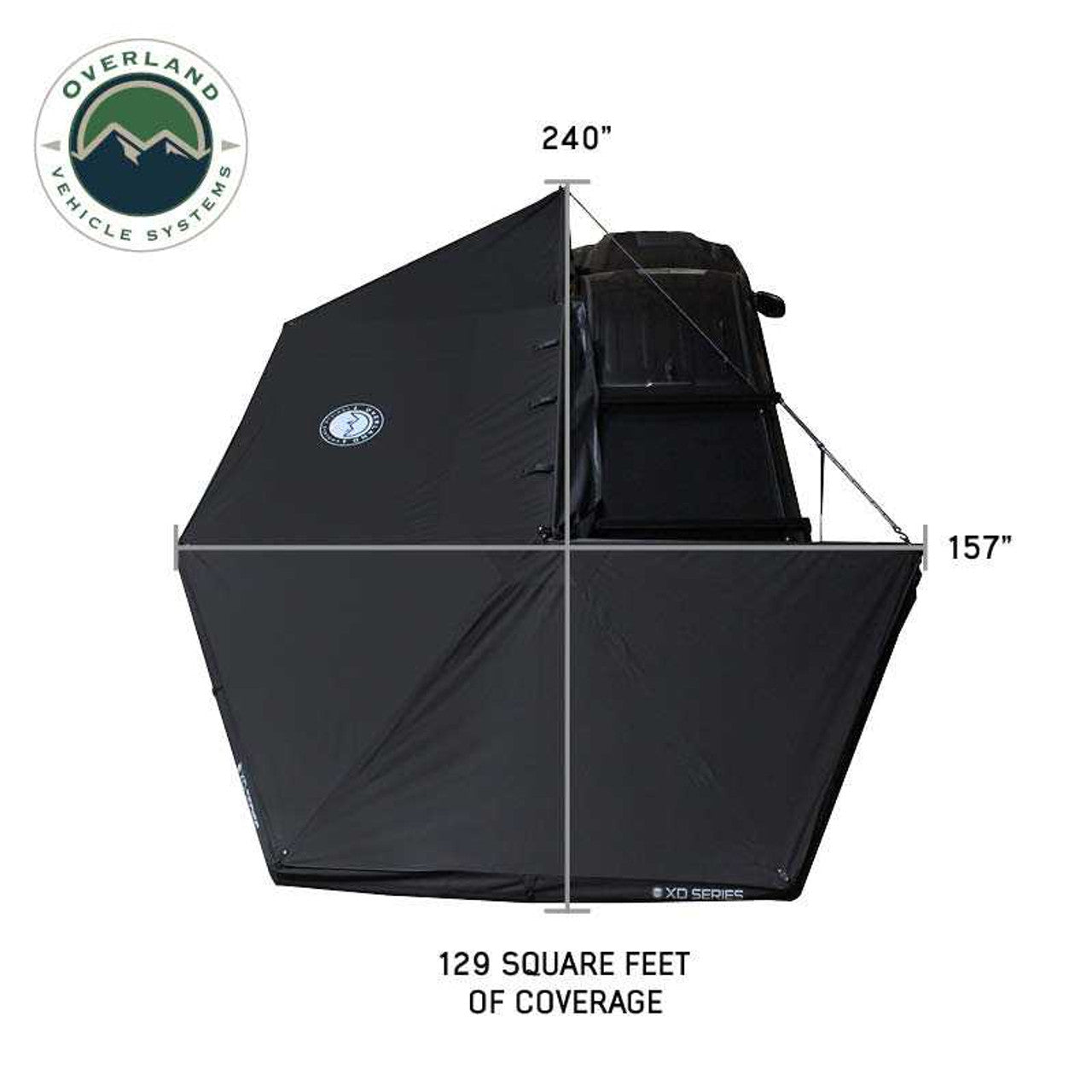 Overland Vehicle Systems XD Nomadic 270 - Awning W/Lights and Black Out , Driver Side, Black Body, Black Trim and Black Travel Cover