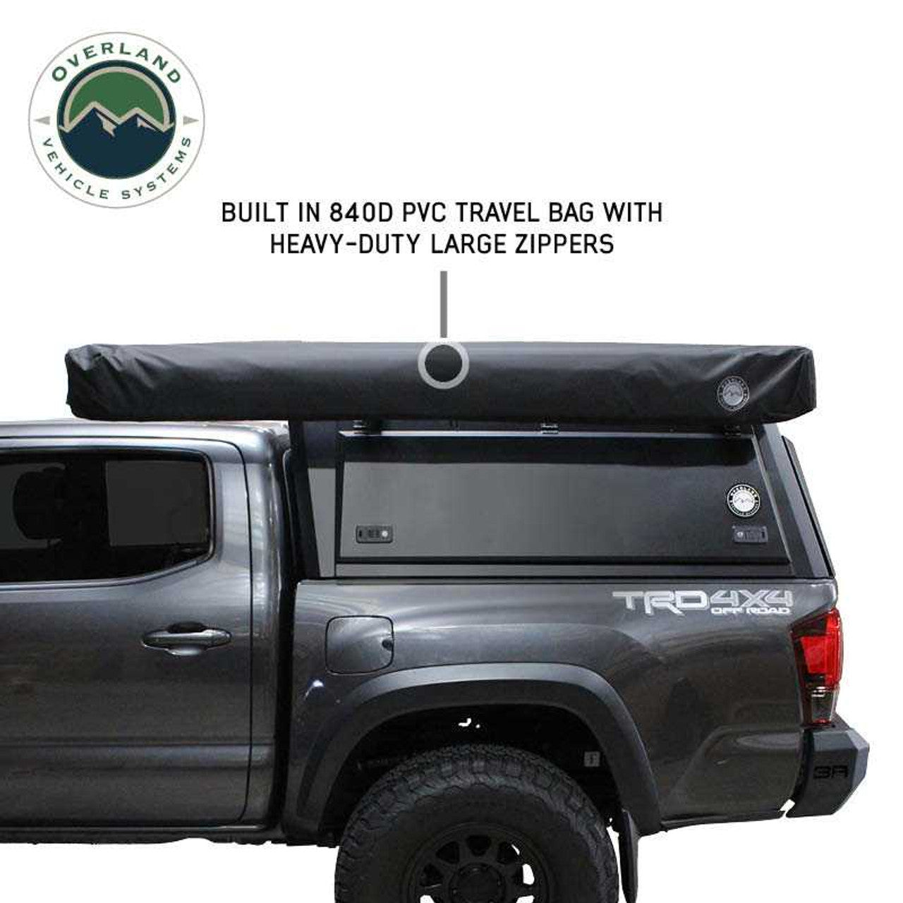 Overland Vehicle Systems XD Nomadic 270 - Awning W/Lights and Black Out , Driver Side, Black Body, Black Trim and Black Travel Cover