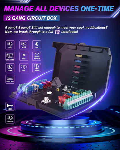GG Lighting 12-Gang Switch Panel Kit w/ RGB & Bluetooth App Control