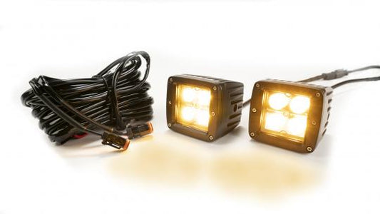 2.0 Inch Square Cube Cree LED Lights Pair Chrome Series White/Amber W/Harness 79903 Southern Truck Lifts