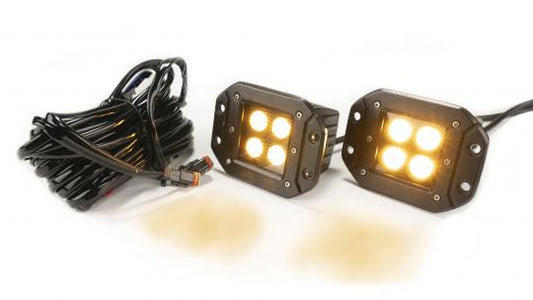 2.0 Inch Square Flush Mount Cree LED Lights Pair Black Series White/Amber W/Harness 79903 Southern Truck Lifts