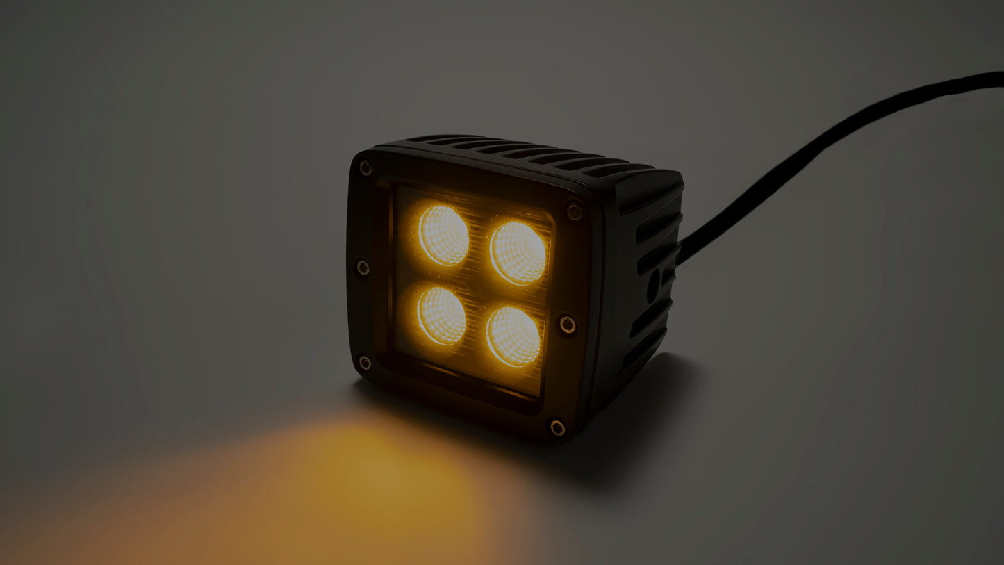 2.0 Inch Square Cree LED Flood Cube Light Single Unit Black Series Amber/White Includes Hardware, Harness Sold Separately Southern Truck Lifts