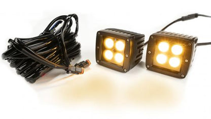 2.0 Inch Square Cube Cree LED Lights Pair Black Series White/Amber W/Harness 79903 Southern Truck Lifts