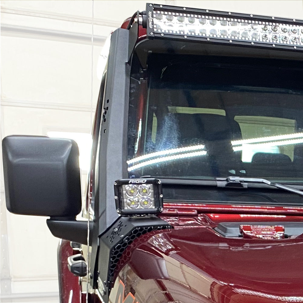 Rock Slide Engineering Jeep JL / JT Lower Larger Cowl LED Light Pod Brackets and Upper Bar Brackets