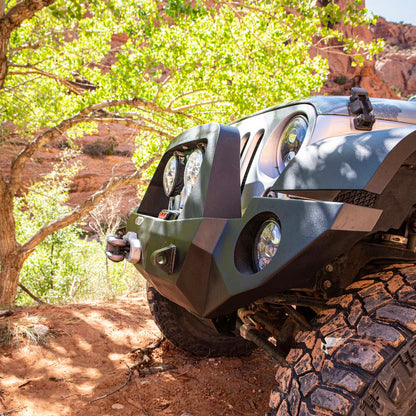 Rock Slide Engineering Jeep JK Full Front Bumper For 07-18 Wrangler JK With Winch Plate Bull Bar Black Powder coated Rigid Series