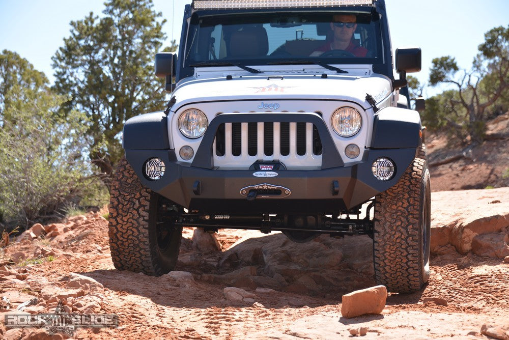 Rock Slide Engineering Jeep JK Full Front Bumper For 07-18 Wrangler JK With Winch Plate Bull Bar Black Powder coated Rigid Series