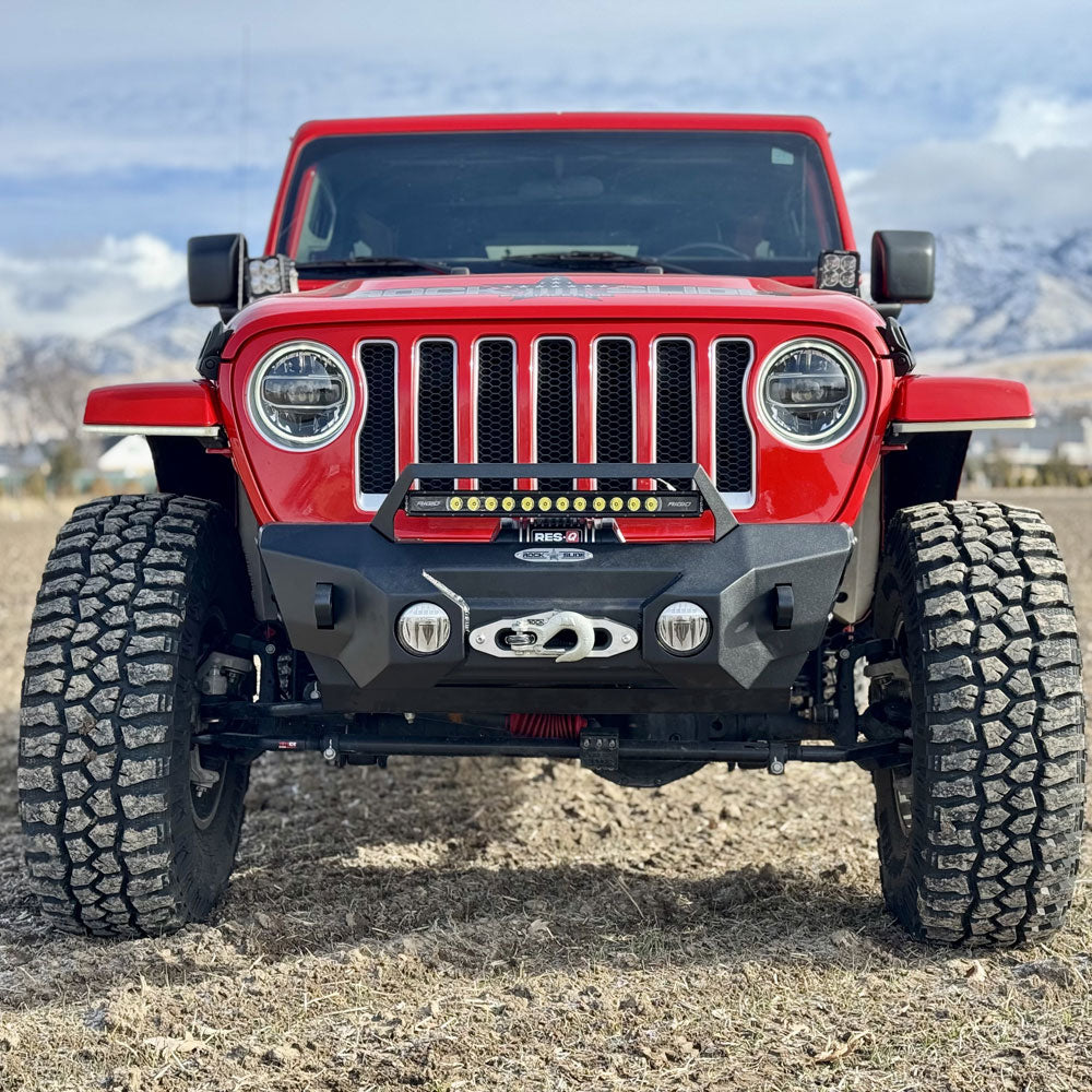 Rock Slide Engineering Shorty Front Bumper With Winch Plate For 18-25 Jeep Wrangler JL 2-4 Door 20-25 Gladiator