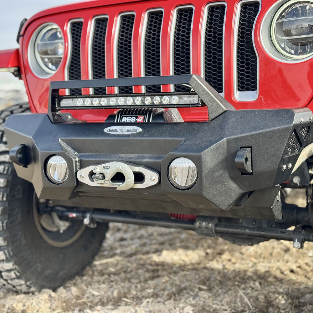 Rock Slide Engineering Shorty Front Bumper With Winch Plate For 18-25 Jeep Wrangler JL 2-4 Door 20-25 Gladiator