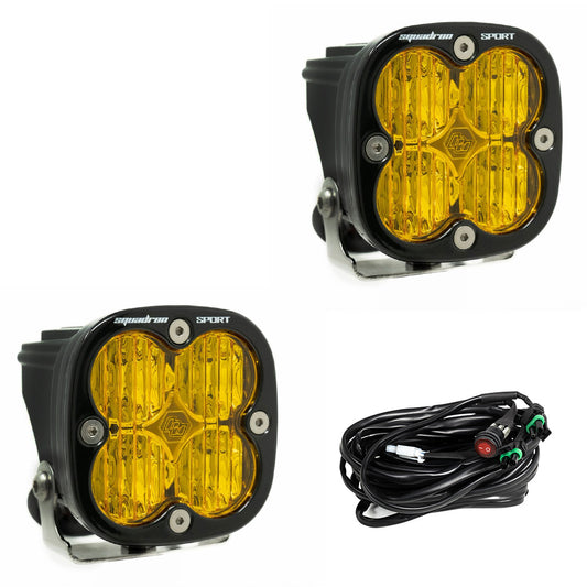 Baja Designs Amber Wide Squadron Sport Black LED Auxiliary Light Pod Pair