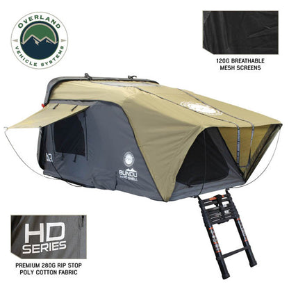 Overland Vehicle Systems HD Bundu 4 - Hard Shell Roof Top Tent, 4 Person, Grey Body and Black Rainfly