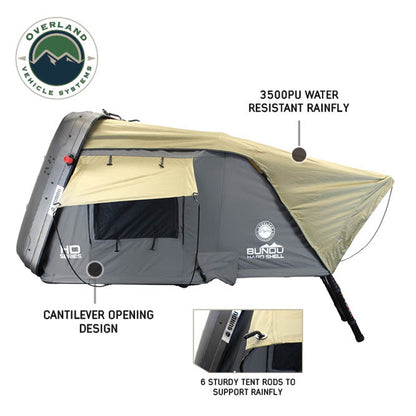 Overland Vehicle Systems HD Bundu 4 - Hard Shell Roof Top Tent, 4 Person, Grey Body and Black Rainfly