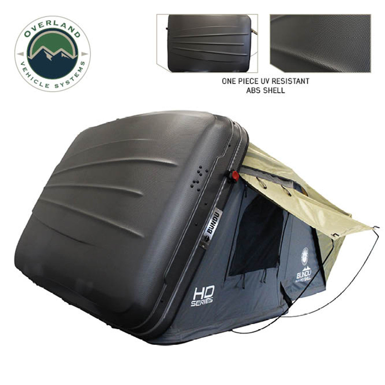 Overland Vehicle Systems HD Bundu 4 - Hard Shell Roof Top Tent, 4 Person, Grey Body and Black Rainfly