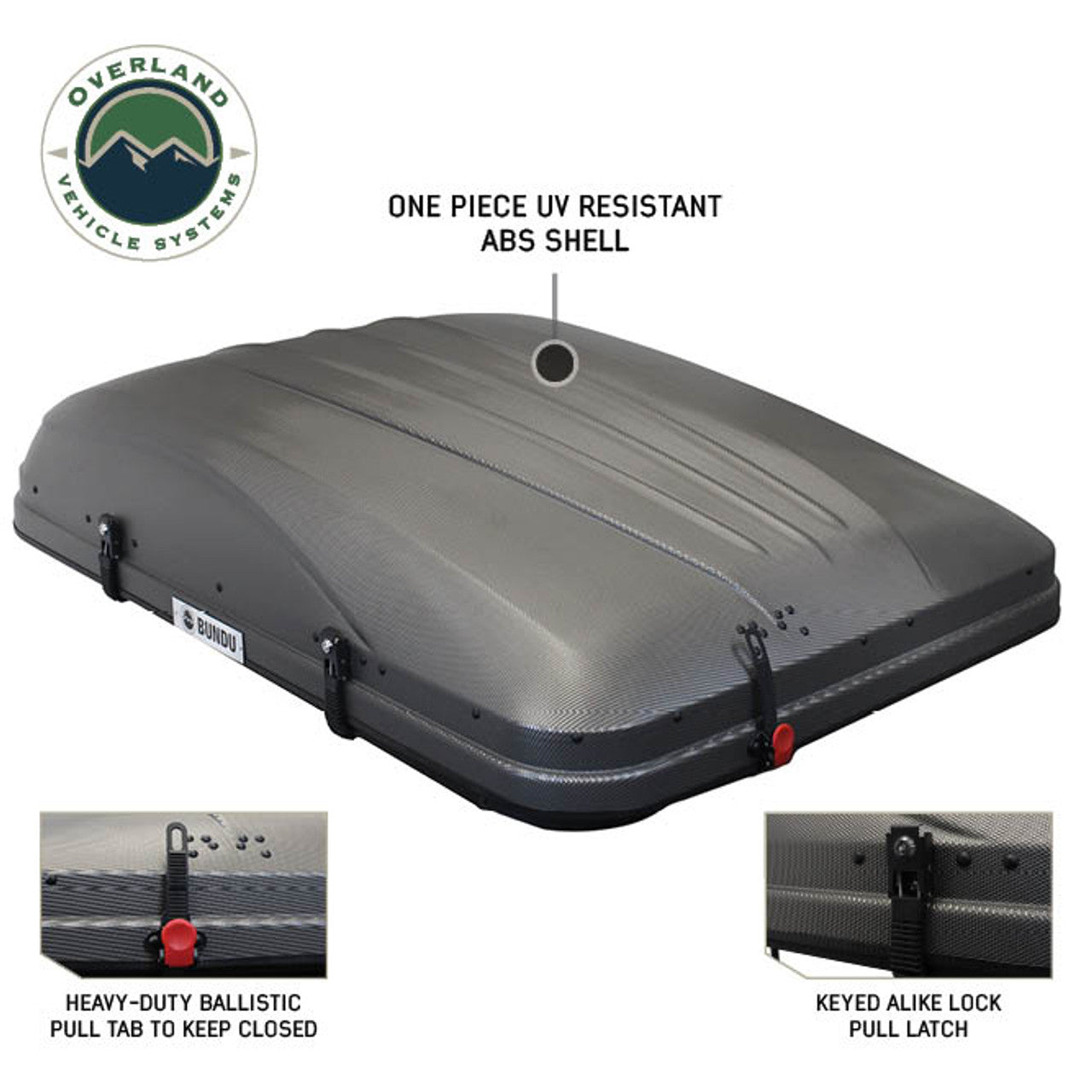 Overland Vehicle Systems HD Bundu 4 - Hard Shell Roof Top Tent, 4 Person, Grey Body and Black Rainfly