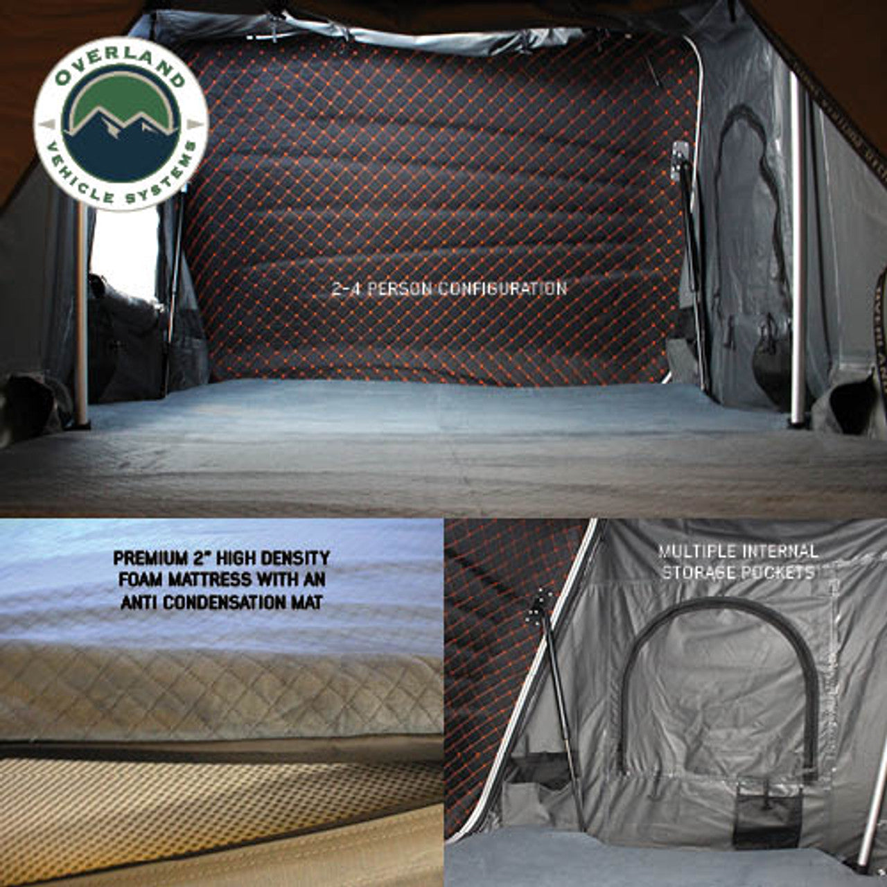 Overland Vehicle Systems HD Bundu 4 - Hard Shell Roof Top Tent, 4 Person, Grey Body and Black Rainfly