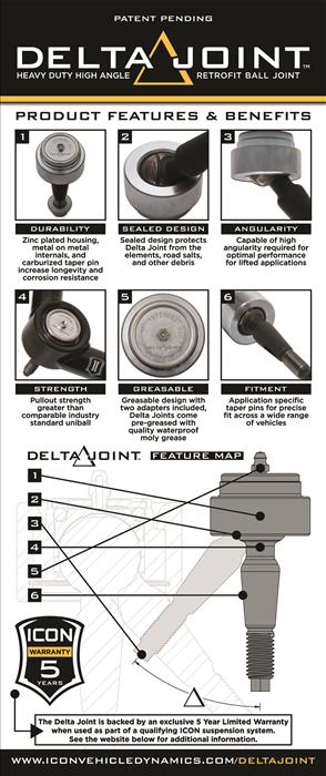 ICON 2007-2021 Toyota Tundra, Tubular Front Upper Control Arm w/ Delta Joint Kit