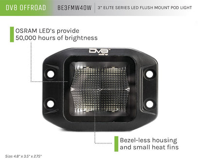 DV8 Offroad 3-Inch Elite Series LED Flush Mount Single Flood Pod Light
