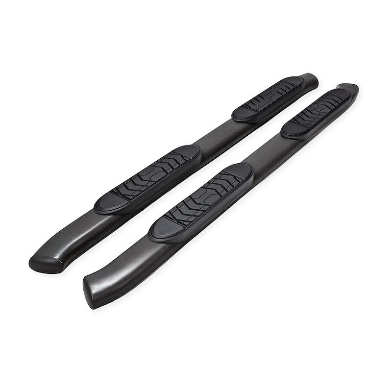 TrailFX TFX 5" Oval Bent Side Bars; With Step Pads; 5 Inch Oval Bent; Powder Coated; Black; Steel