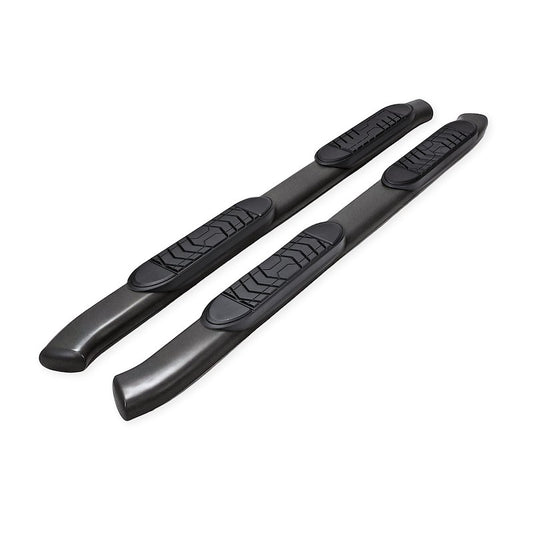 TrailFX TFX 5" Oval Bent Side Bars; With Step Pads; 5 Inch Oval Bent; Powder Coated; Black; Steel