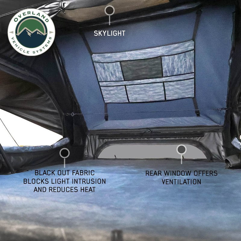 Overland Vehicle Systems XD Atlas Cantilever ABS Hard Shell Roof Top Tent, Blue Body & Black Rainfly