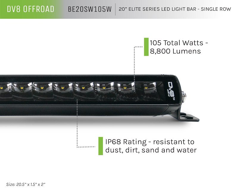 DV8 Offroad 20-Inch Elite Series LED Light Bar | Single Row