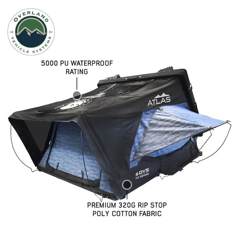 Overland Vehicle Systems XD Atlas Cantilever ABS Hard Shell Roof Top Tent, Blue Body & Black Rainfly