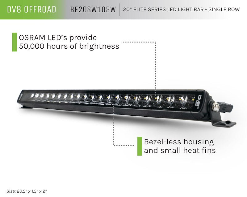 DV8 Offroad 20-Inch Elite Series LED Light Bar | Single Row