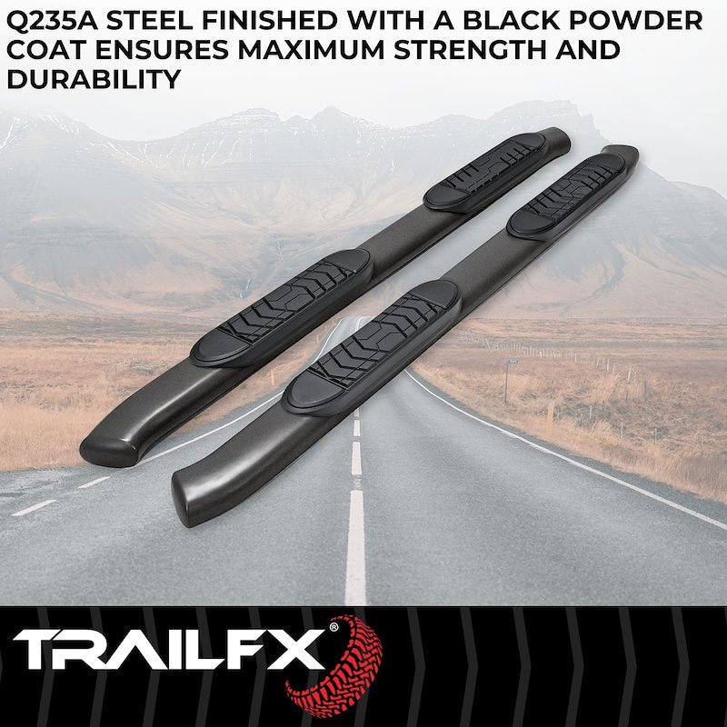 TrailFX TFX 5" Oval Bent Side Bars; With Step Pads; 5 Inch Oval Bent; Powder Coated; Black; Steel
