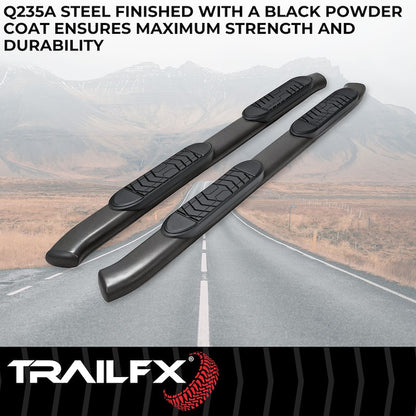 TrailFX TFX 5" Oval Bent Side Bars; With Step Pads; 5 Inch Oval Bent; Powder Coated; Black; Steel