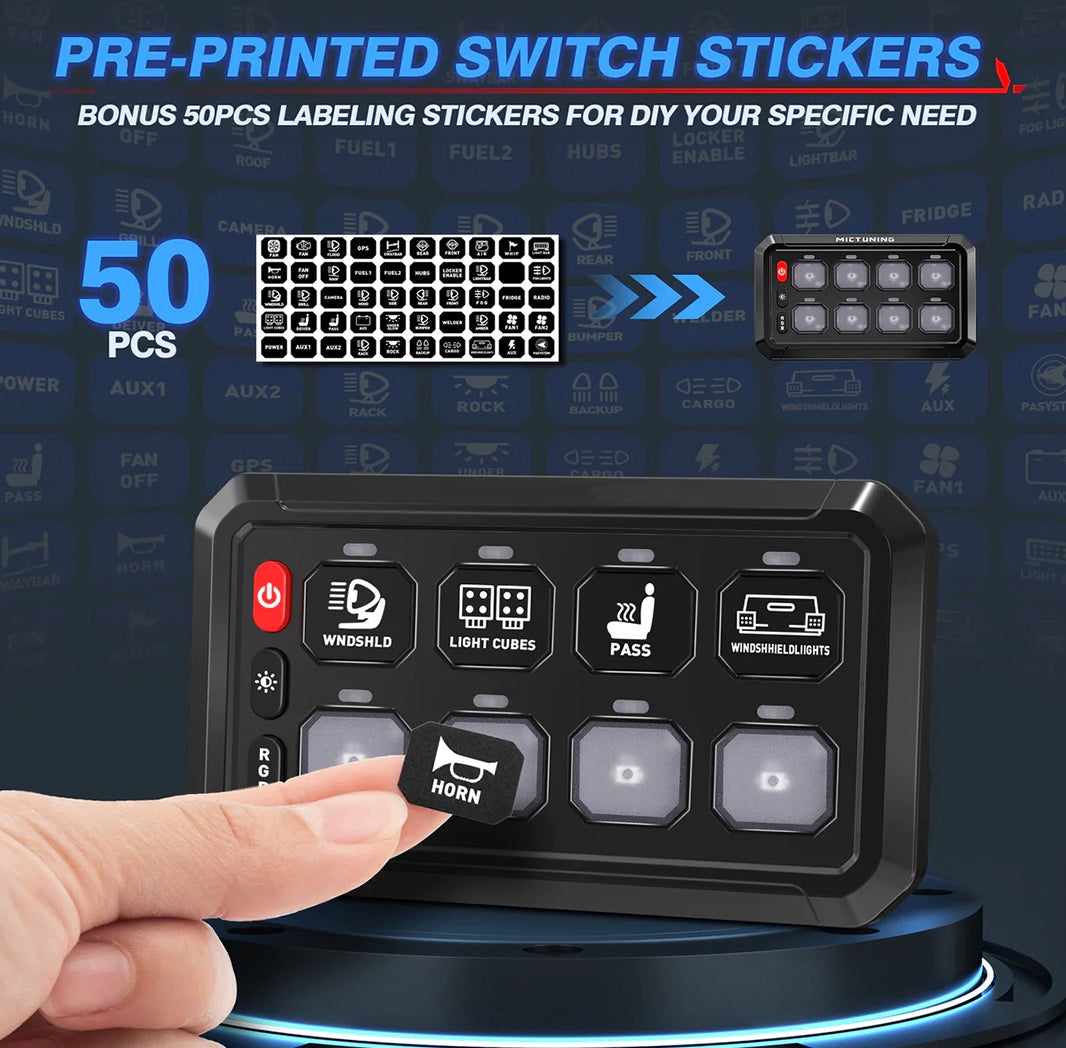 GG Lighting 8-Gang Switch Panel Kit w/ RGB & Bluetooth App Control