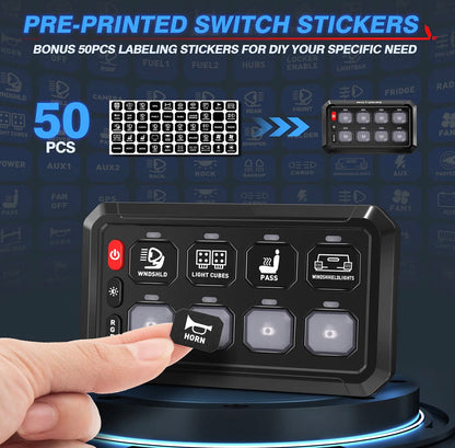 GG Lighting 8-Gang Switch Panel Kit w/ RGB & Bluetooth App Control