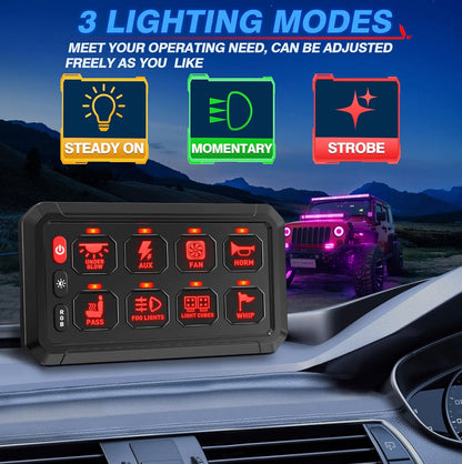 GG Lighting 8-Gang Switch Panel Kit w/ RGB & Bluetooth App Control