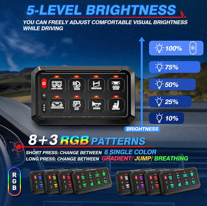 GG Lighting 8-Gang Switch Panel Kit w/ RGB & Bluetooth App Control