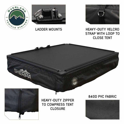 Overland Vehicle Systems XD Sherpa S4S - Soft Sided Roof Top Tent, 4 Person, Grey Body and Black Rainfly