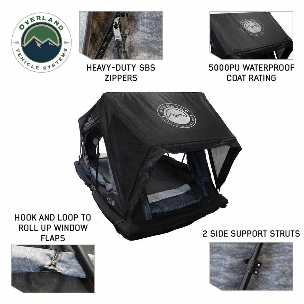 Overland Vehicle Systems XD Sherpa S4S - Soft Sided Roof Top Tent, 4 Person, Grey Body and Black Rainfly