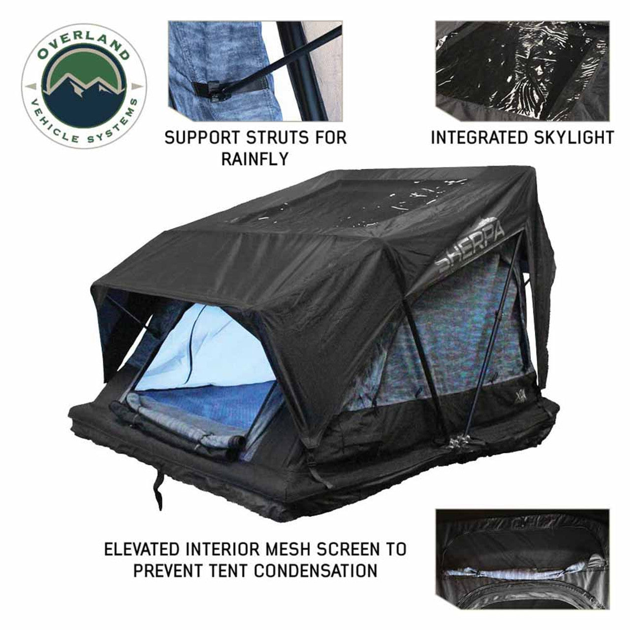 Overland Vehicle Systems XD Sherpa S4S - Soft Sided Roof Top Tent, 4 Person, Grey Body and Black Rainfly