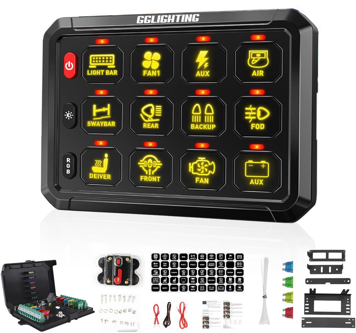 GG Lighting 12-Gang Switch Panel Kit w/ RGB & Bluetooth App Control