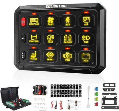 GG Lighting 12-Gang Switch Panel Kit w/ RGB & Bluetooth App Control