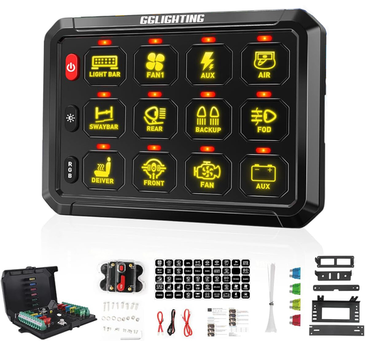 GG Lighting 12-Gang Switch Panel Kit w/ RGB & Bluetooth App Control
