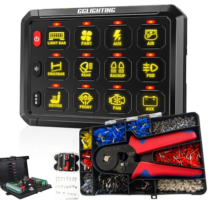 GG Lighting 12-Gang Switch Panel Kit w/ RGB & Bluetooth App Control